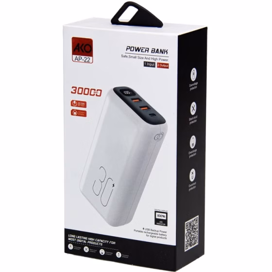 پاور بانک AKO AP-22 ظرفیت 30000 میلی آمپر